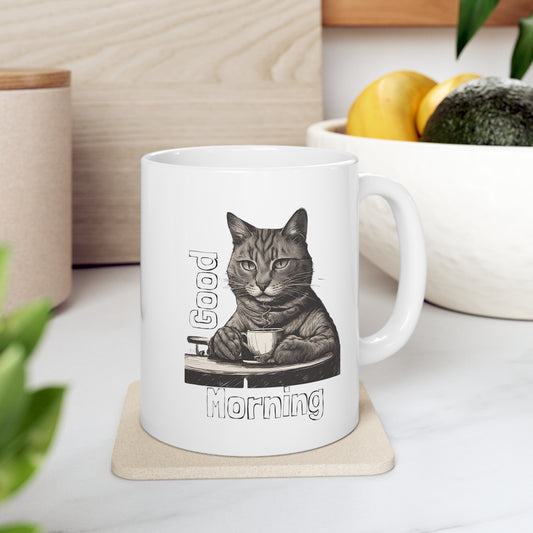 Good Morning Cat, Ceramic Mug 11oz