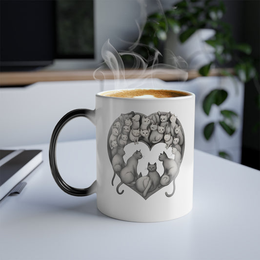 Cats in a heart! Color Morphing Mug, 11oz