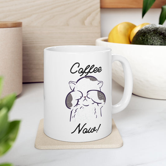 Coffee Now! Sleepy Cat Ceramic Mug 11oz