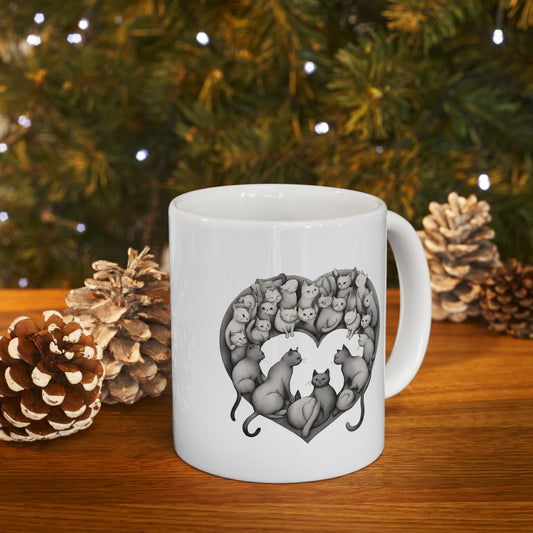 Cats in a heart! Ceramic Mug 11oz
